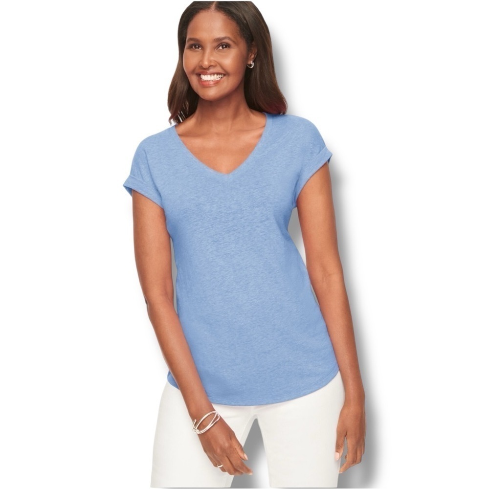 TALBOTS DROP SHOULDER V-NECK TEE - 1X Tranquil Blue